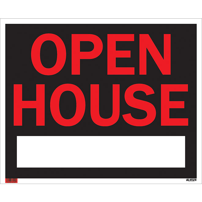 Panneau anglais Open House de Klassen, 19 po x 24 po, plastique