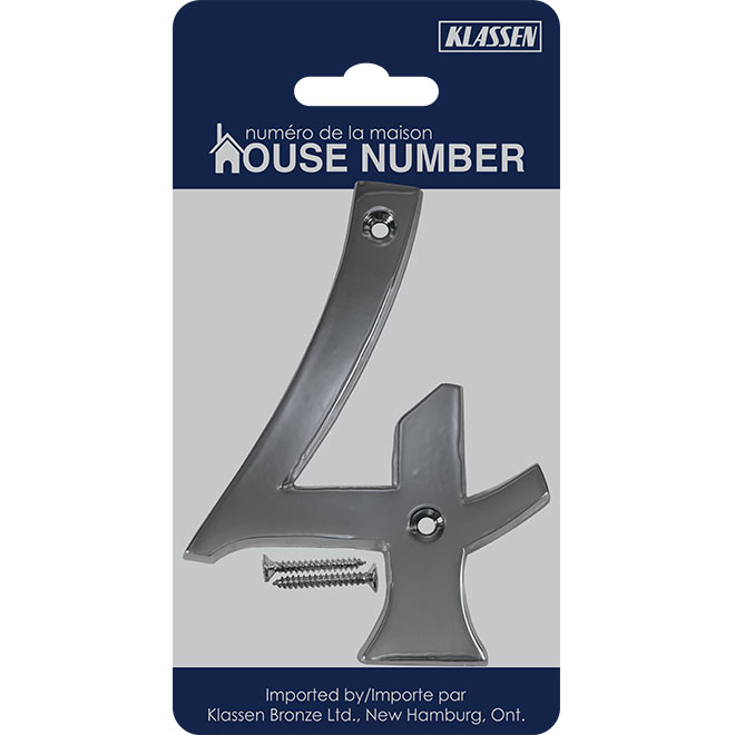 Klassen Nail-On Metal Number - No. 4 - 4-in - Polished Chrome