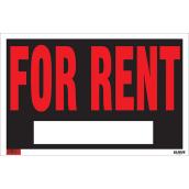 Panneau anglais For Rent de Klassen, 12 po x 19 po, plastique