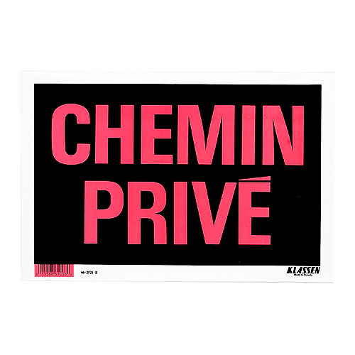 Panneau Chemin privé Klassen, 8 po x 12 po, plastique, rouge et noir