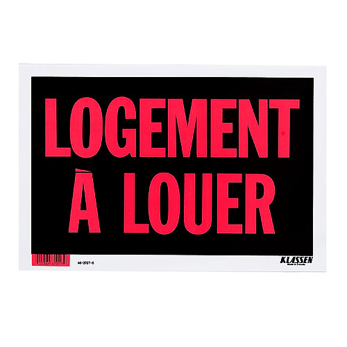 Panneau Logement à louer par Klassen, 8 po x 12 po, plastique, rouge et noir