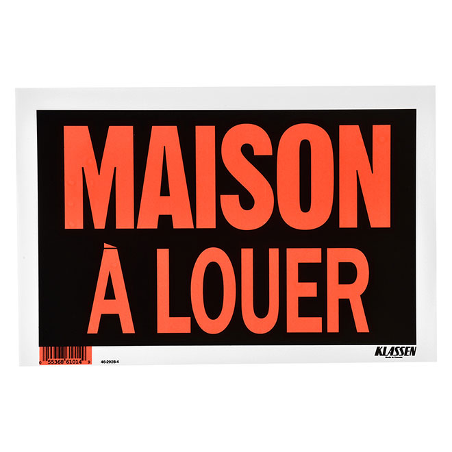 Panneau Maison à louer par Klassen, 8 po x 12 po, plastique, rouge et noir