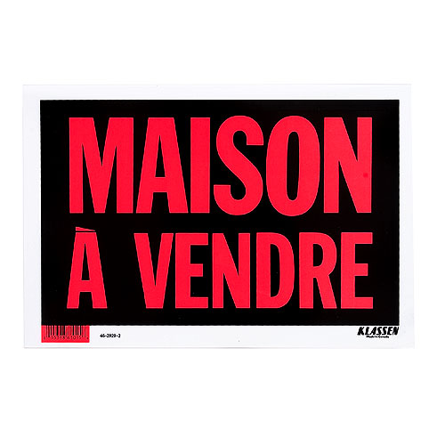 Panneau Maison à vendre par Klassen, 8 po x 12 po, plastique, rouge et noir