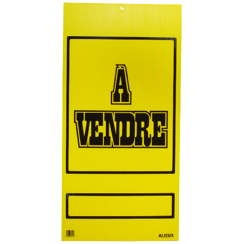 Panneau À vendre par Klassen, 32 po x 16 po, plastique, jaune et bleu