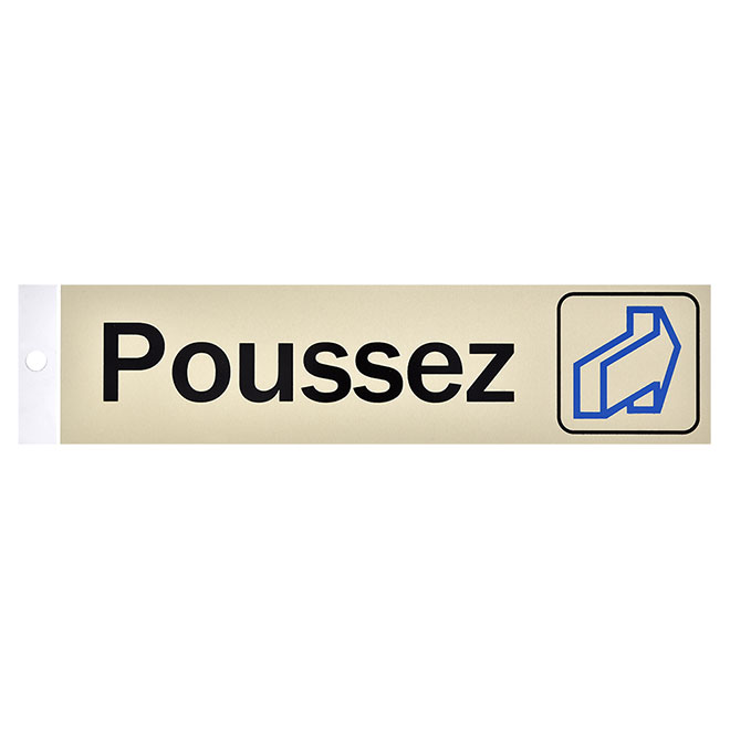 Klassen Self-Adhesive French Poussez Sign - 2-in x 8-in - Aluminum