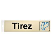 Klassen Horizontal French Tirez Sign with Arrow - Rigid Metal - 2-in x 8-in - Black and Gold