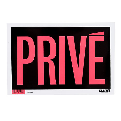 Panneau Privé de Klassen, plastique, 8 po x 12 po, rouge et noir