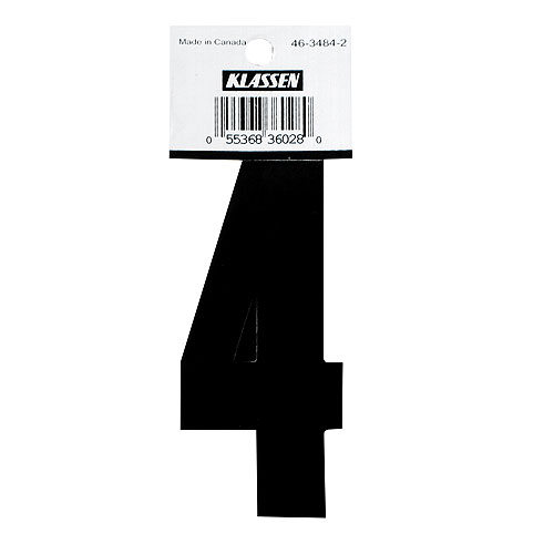 Klassen Self-Adhesive and Reflective Number 4 - 3-in - Vinyl - Black