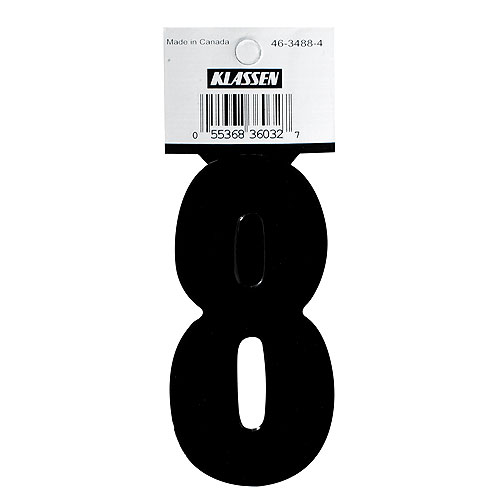 Klassen Self-Adhesive and Reflective Number 8 - 3-in - Vinyl - Black