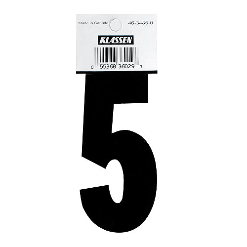 Klassen Self-Adhesive and Reflective Number 5 - 3-in - Vinyl - Black