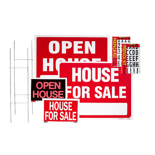 Klassen 8 Sign Kit - Open House - House For Sale - 2 Lawn Holders - Various Sizes - White and Red