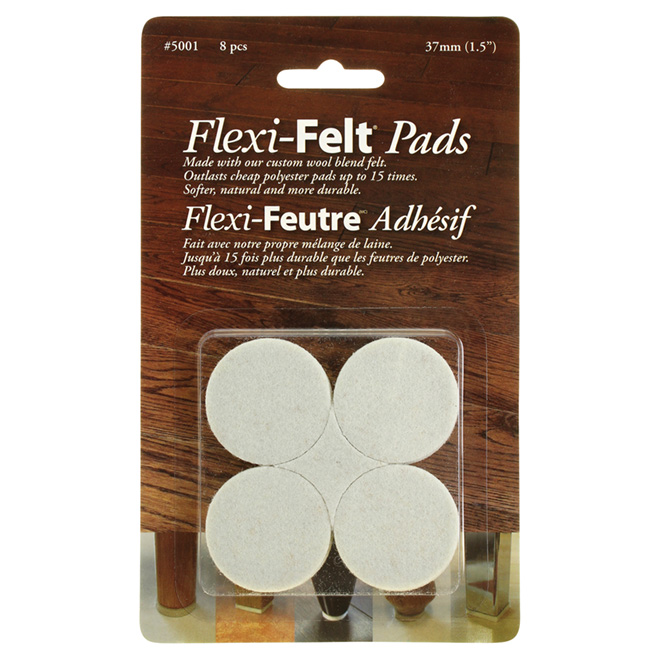 Flexi-Felt Wool Pads - Self-Adhesive - Beige - 8 Per Pack - 1 1/2-in dia