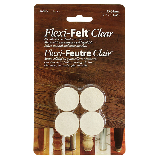 Flexi-Felt Leg Tips - Beige - Plastic/Wool - 4 Per Pack - 1 1/4-in dia Base x 1-in dia Insert