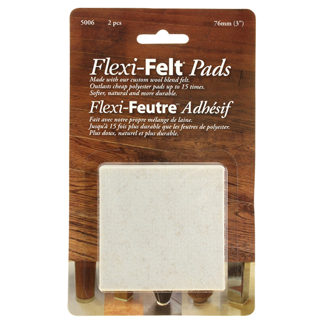 Flexi-Felt Wool Pads - Self-Adhesive - Beige - 2 Per Pack - 3-in W