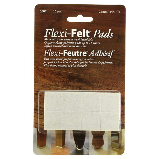 Flexi-Felt Wool Pads - Self-Adhesive - Beige - 16 Per Pack - 15/16-in W