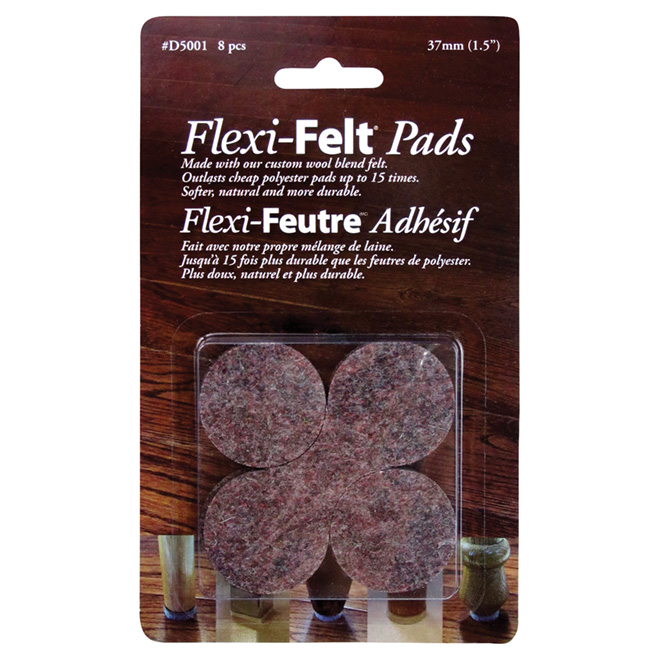 Flexi-Felt Wool Pads - Self-Adhesive - Brown - 1 1/2-in dia