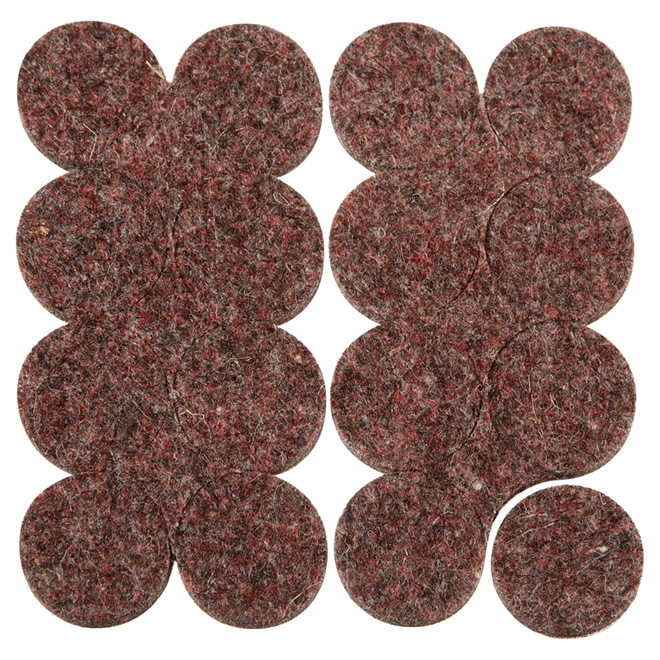 Flexi-Felt Wool Pads - Self-Adhesive - Brown - 16 Per Pack - 1-in dia