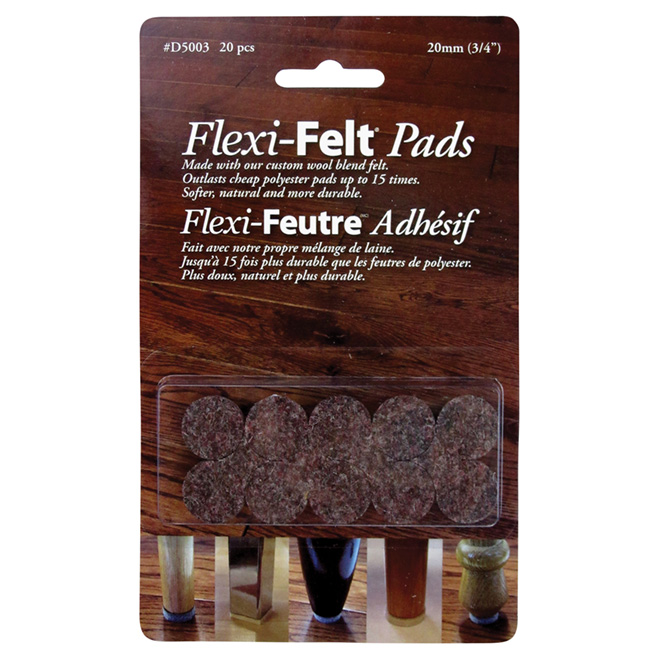 Flexi-Felt Wool Pads - Self-Adhesive - Beige - 20 Per Pack - 3/4-in W