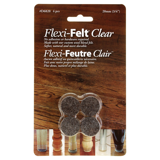 Embouts Flexi-Felt, bruns, plastique/laine, 4 par paquet, 3/4 po de diamètre
