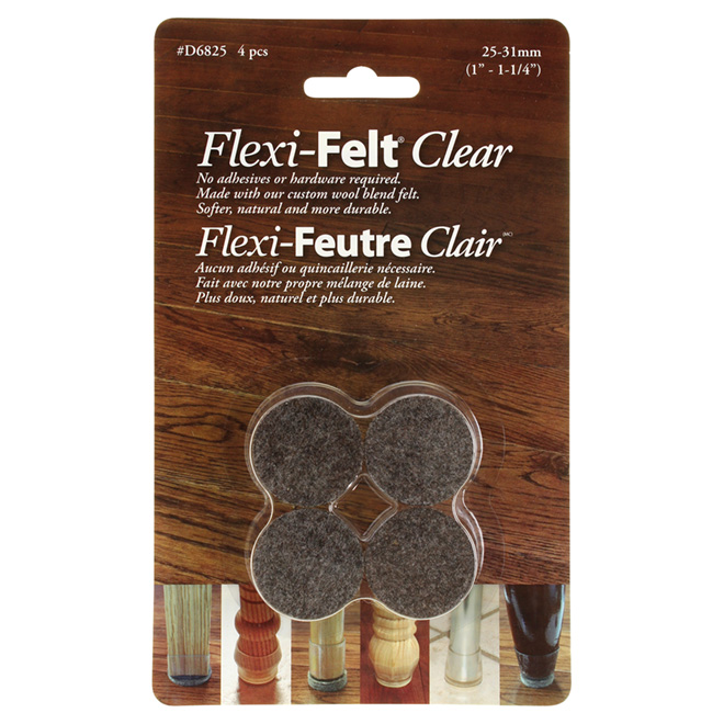 Flexi-Felt Leg Tips - Brown - Plastic/Wool - 4 Per Pack - 1-in dia