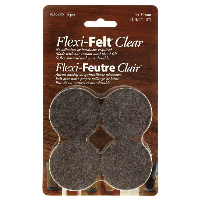 Flexi-Felt Leg Tips - Brown - Plastic/Wool - 4 Per Pack - 1 3/4-in dia