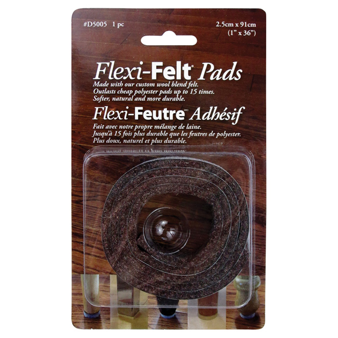 Coussinet de laine Flexi-Felt autoadhésif, bande, brun, 1 po de large x 36 po de long