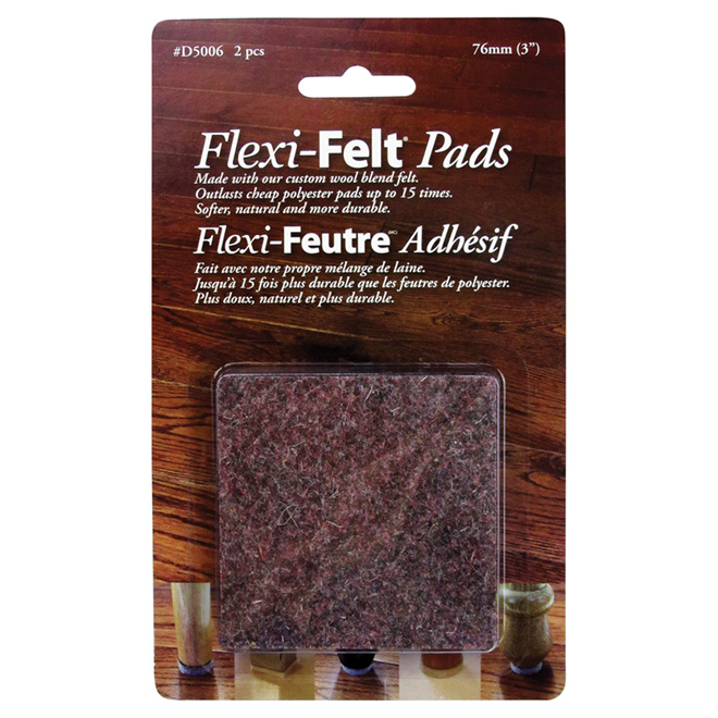 Flexi-Felt Wool Pads - Self-Adhesive - Brown - 3-in L x 3-in W