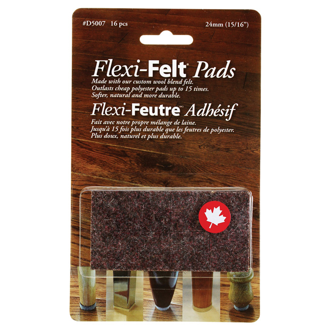 Flexi-Felt Wool Pads - Self-Adhesive - Brown - 16 Per Pack - 15/16-in W