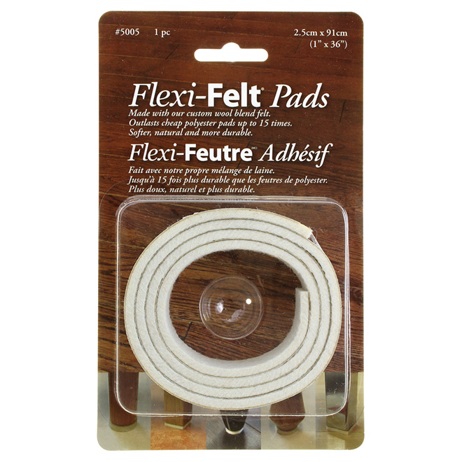 Flexi-Felt Wool Pad - Strip - Self-Adhesive - Beige - 1-in W x 36-in L