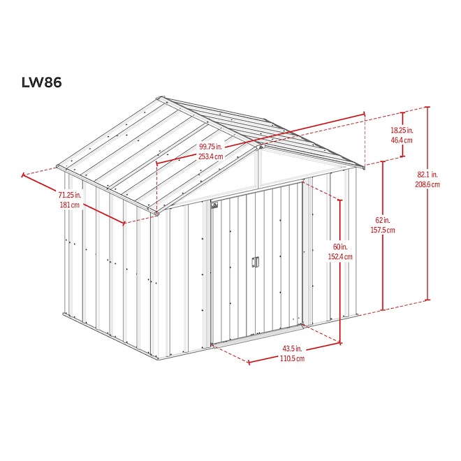 Arrow Storage Shed in Metal with High-Gable Roof 8 x 6-ft - Grey