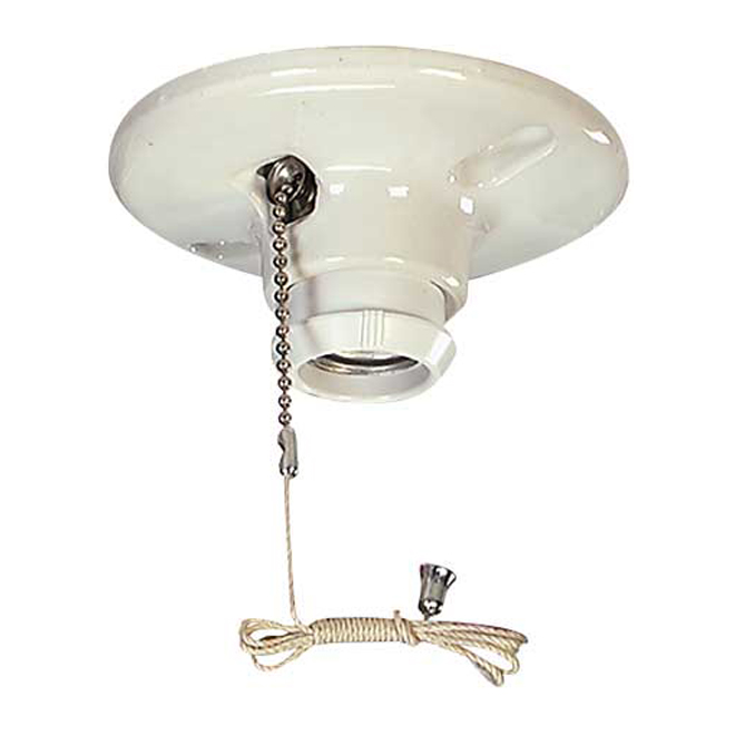 Eaton White Porcelain Ceiling Socket, Ceiling Lamp Holder With Pull Chain
