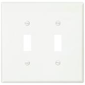 Eaton Mid-Size 2-Gang Wall Plate - Toggle Switch - White Polycarbonate - 4 15/16-in W x 4 7/8-in H