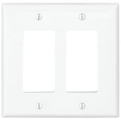 Cooper Mid-Size 2-Gang Wall Plate - Toggle Switch - White - Thermoset Polymer - 4 7/18-in W x 4 7/8-in H