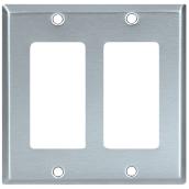 Eaton 2-Gang Standard Decorator Wall Plate - Stainless Steel - Brushed Satin - 4 1/2-in H x 1/32-in D x 4 9/16-in W