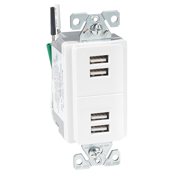 Lampesonline Cache Prise de Courant USB - USB-A et USB-C - 54x54 - Blanc