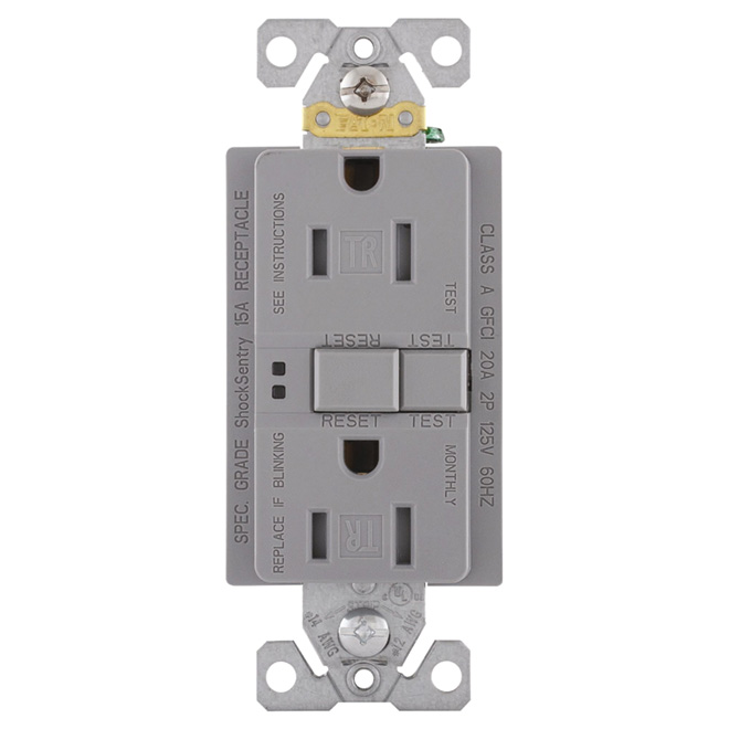 Prise murale DDFT sécuritaire, 15 A; 125 V, gris