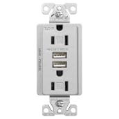 Prise murale/USB hybride, 3.1 A-15 A; 125 V, argent