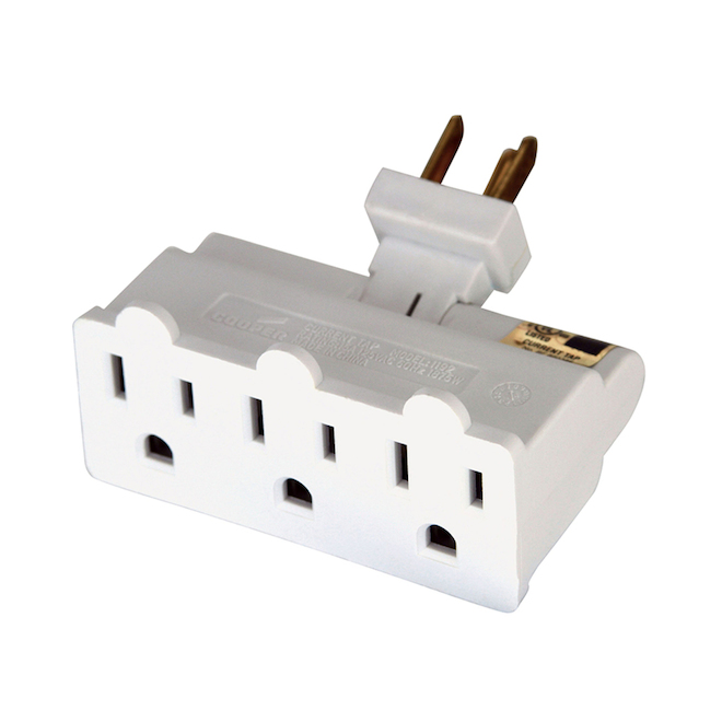 Prise adaptateur pivotante standard de base blanc, 15 amp 3 fils, simple à triple mise à la terre