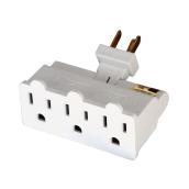 15 Amps 3-Wire Single to triple Grounding White Basic Standard Swivel Tap Adapter