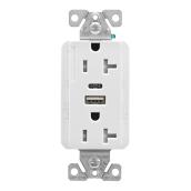 Eaton Dual Receptacle with USB Type A and Type C Plugs - White
