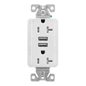 Eaton Dual Receptacle with 2 USB Type A Plugs - White - 20-Amps - 125-V