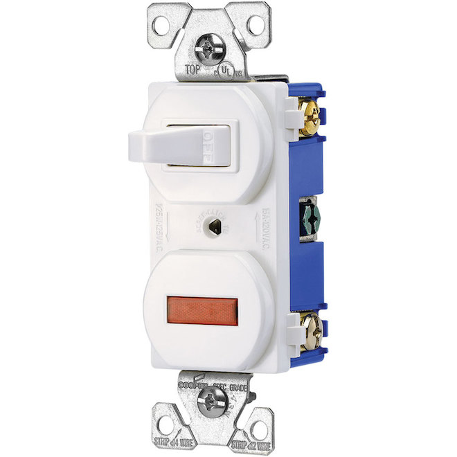 Eaton 15-Amp Single-Pole White Combination Light Switch with Pilot Light  (1-Pack) 277W-BX-L RONA