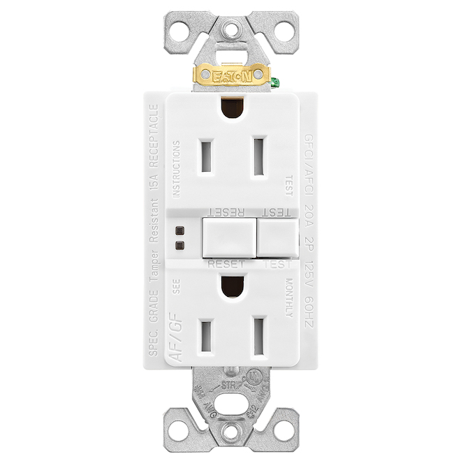 Eaton 1-Pack White 15-Amp Decorator Tamper Resistant Outlet with Wall Plate Included (AFCI/GFCI Protection)