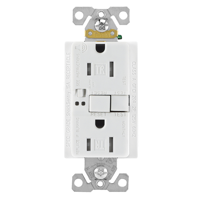 Eaton White 15-Amp Tamper Resistant Outlet with Wall Plate Included and Audible Alarm, GFCI Protection (1-Pack)