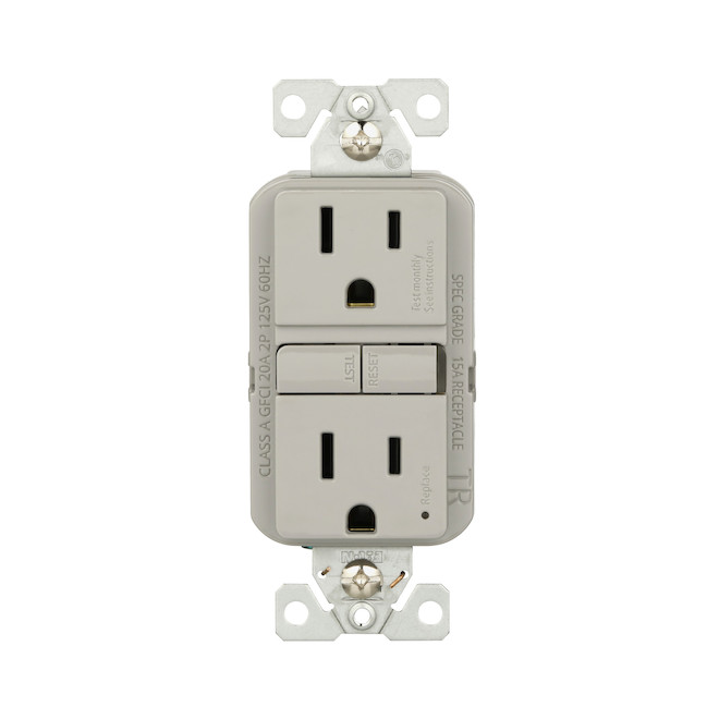 Prise électrique double DDFT Eaton de 15 amp/125 V avec fini gris résistant