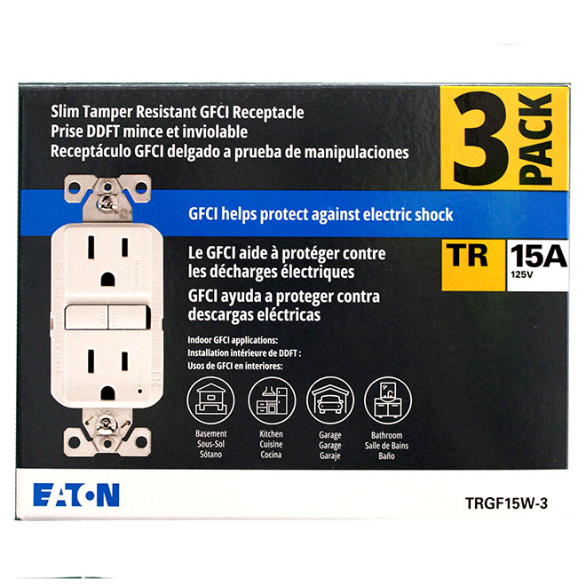 Eaton White TR GFCI 15A 125V Receptacle - Pack of 3