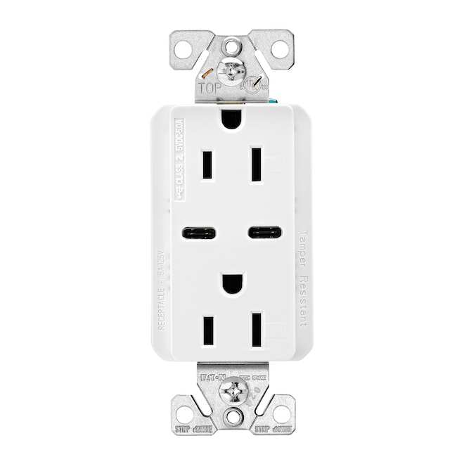 Eaton Duplex Receptacle 15A 125V with USB-C Ports - White