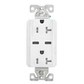 Prise électrique double Eaton 20 amp 125 V avec ports USB-C, blanc