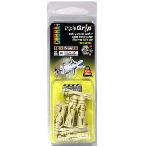 Cobra Multi-Purpose Anchors - #6 - TripleGrip - Beige Plastic - 10 Per Pack