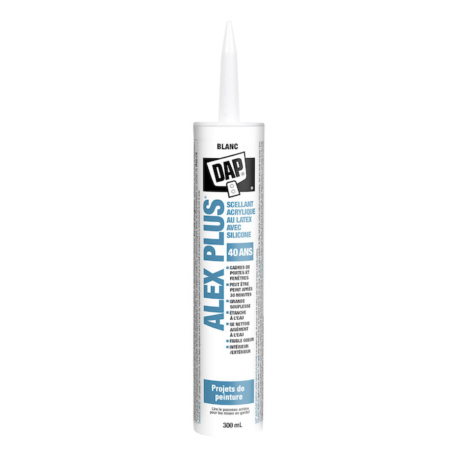 Scellant acrylique au latex avec silicone blanc Alex Plus DAP, 300 ml